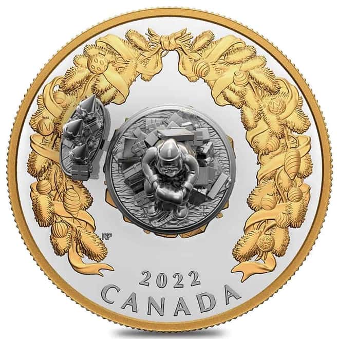 2022 Canada 5 oz Santa with Dancing Elves Holiday Gifts 3D Silver Coin (w/Box & COA)