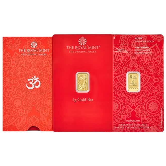 1 gram Britannia Gold Bar Henna Design .9999 Fine (In Assay)