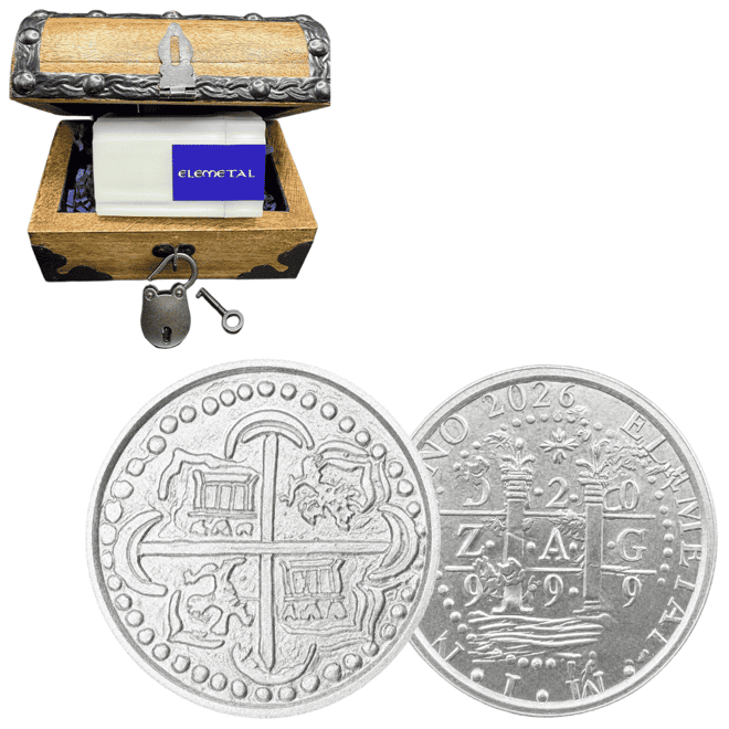Tube of 10 - 2 oz Elemetal Shipwreck Atocha Silver Rounds Chest Set .999 Fine
