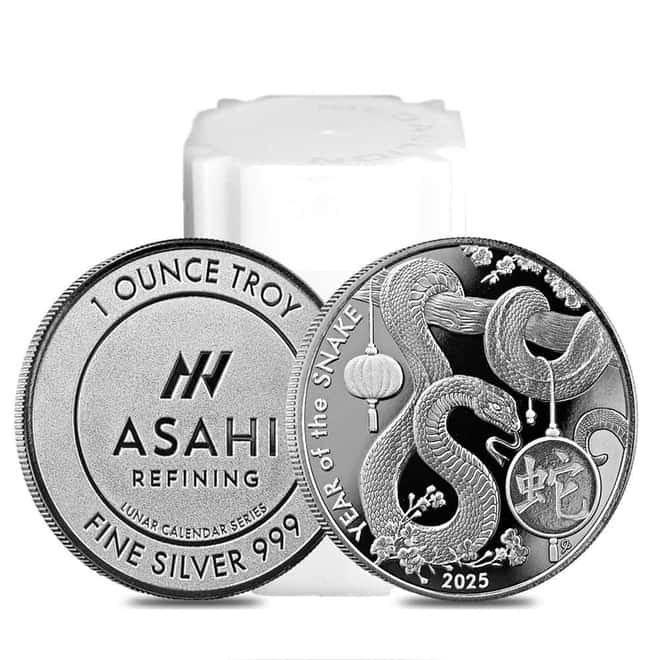 Tube of 20 - 2025 1 oz Asahi Lunar Snake Silver Round .999 Fine