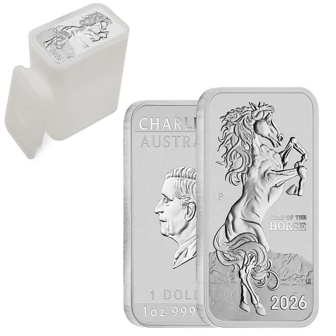 Tube of 20 - 2026 1 oz Perth Mint Lunar Horse Silver Rectangular Coin Bar .9999 Fine
