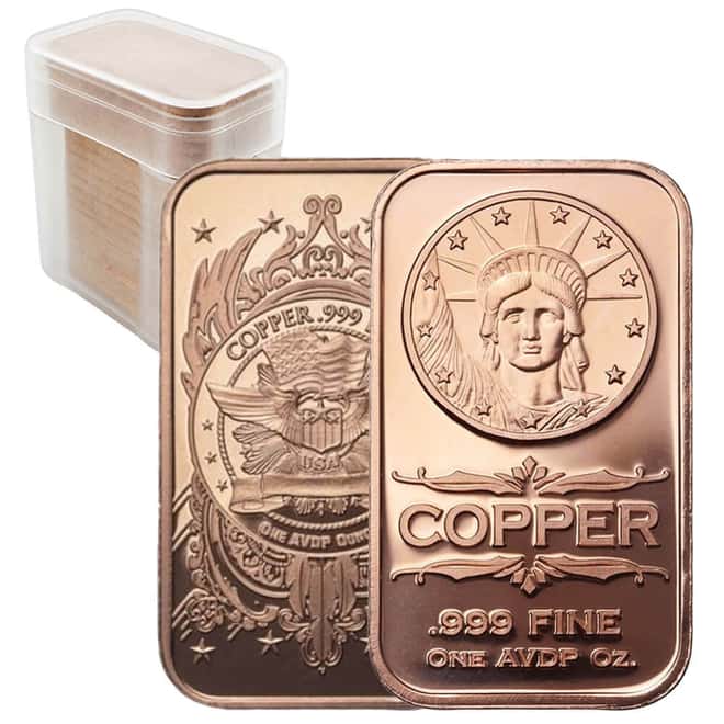Tube of 20 - 1 oz Liberty Head Copper Bar .999 Fine