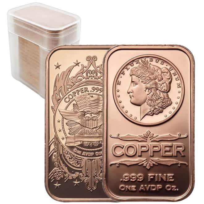 Tube of 20 - 1 oz Morgan Dollar Copper Bar .999 Fine