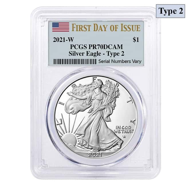 2021-W 1 oz Proof Silver American Eagle Type 2 PCGS PF 70 FDOI