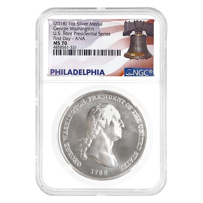 U.S. Mint 1 oz George Washington Presidential Silver Medal NGC MS 70 FD ANA