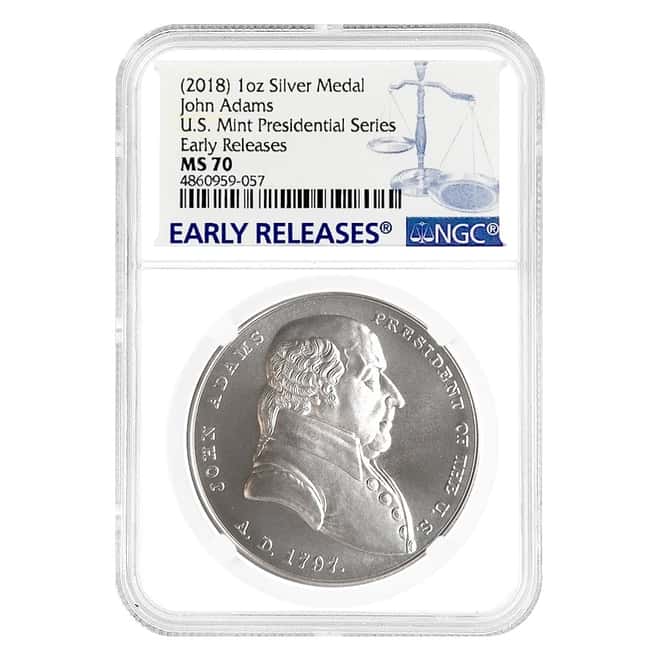 U.S. Mint 1 oz John Adams Presidential Silver Medal NGC MS 70 ER