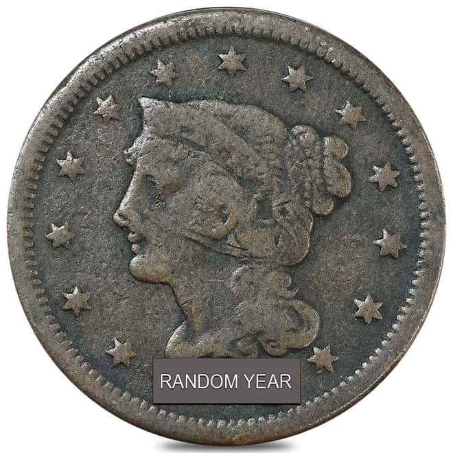United States Braided Hair Large 1 Cent 1C Coin Cull (Random Year)