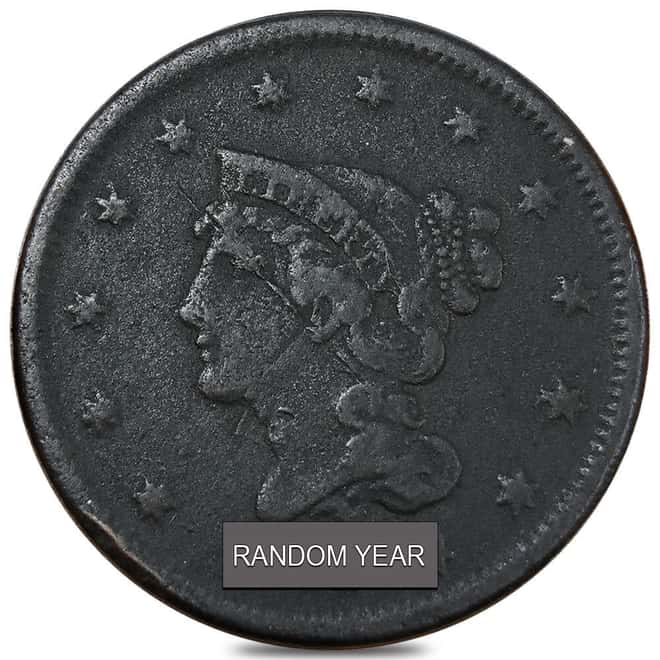 United States Braided Hair Large 1 Cent 1C Coin Cull (Random Year)