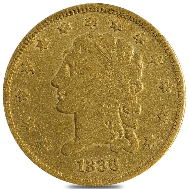 1836 $2.5 Classic Liberty Head Quarter Eagle Gold Coin FR/AG