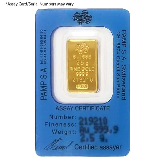 Vintage Assay - 2.5 gram Gold Bar PAMP Suisse - Statue of Liberty .9999 Fine