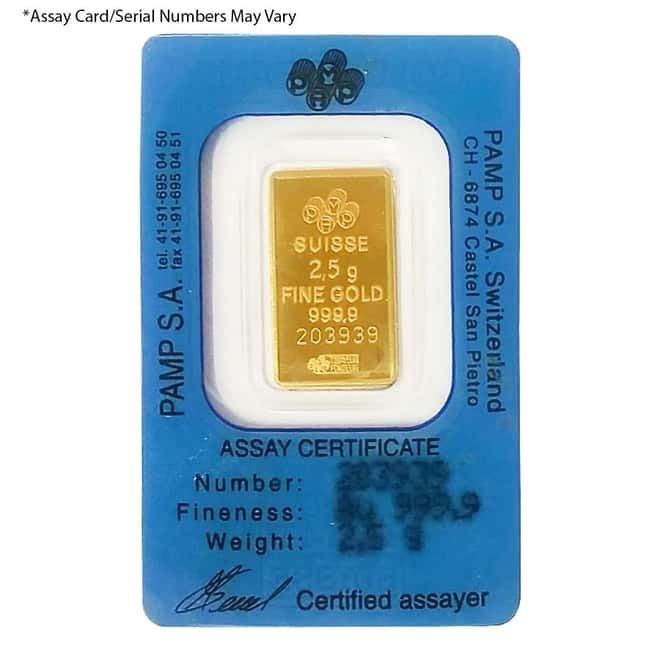 Vintage Assay - 2.5 gram Gold Bar PAMP Suisse Lady Fortuna .9999 Fine