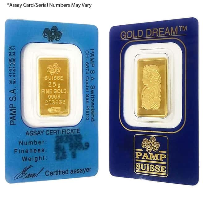 Vintage Assay - 2.5 gram Gold Bar PAMP Suisse Lady Fortuna .9999 Fine
