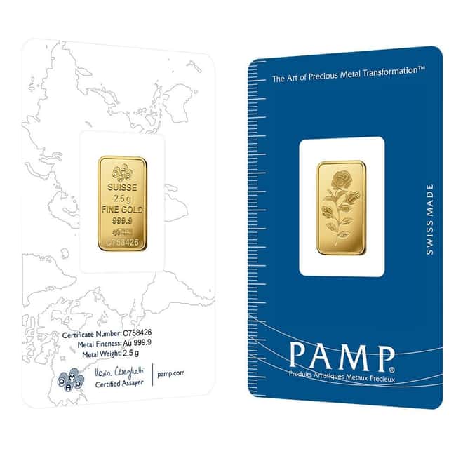 Vintage Assay - 2.5 gram Gold Bar PAMP Suisse Rosa .9999 Fine