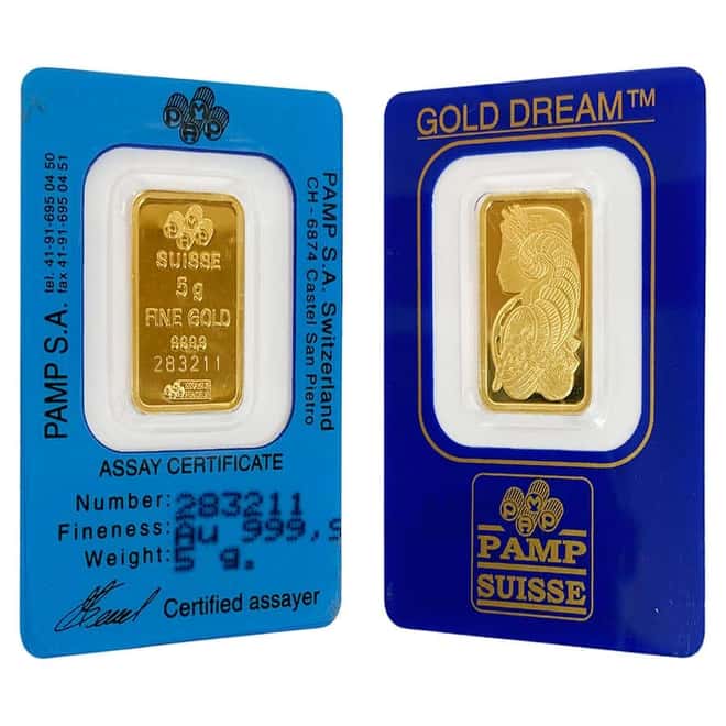 Vintage Assay - 5 gram Gold Bar PAMP Suisse Lady Fortuna .9999 Fine