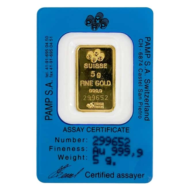 Vintage Assay - 5 gram Gold Bar PAMP Suisse Rosa .9999 Fine