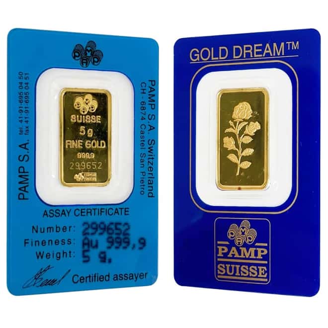 Vintage Assay - 5 gram Gold Bar PAMP Suisse Rosa .9999 Fine