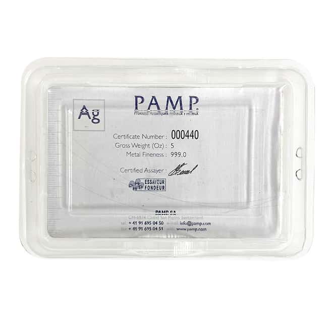 Vintage Assay - 5 oz Silver Bar PAMP Suisse Lady Fortuna .999 Fine