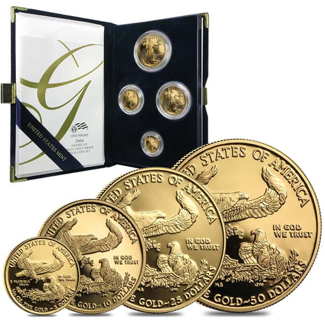 2006-W Gold 1.85 oz Proof American Eagle 20th Anniversary 4-Coin Set (w/Box & COA)