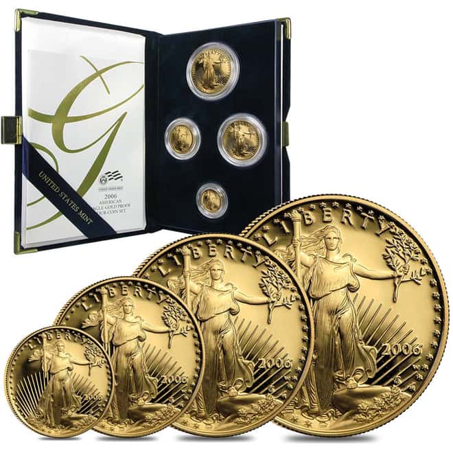 2006-W Gold 1.85 oz Proof American Eagle 20th Anniversary 4-Coin Set (w/Box & COA)