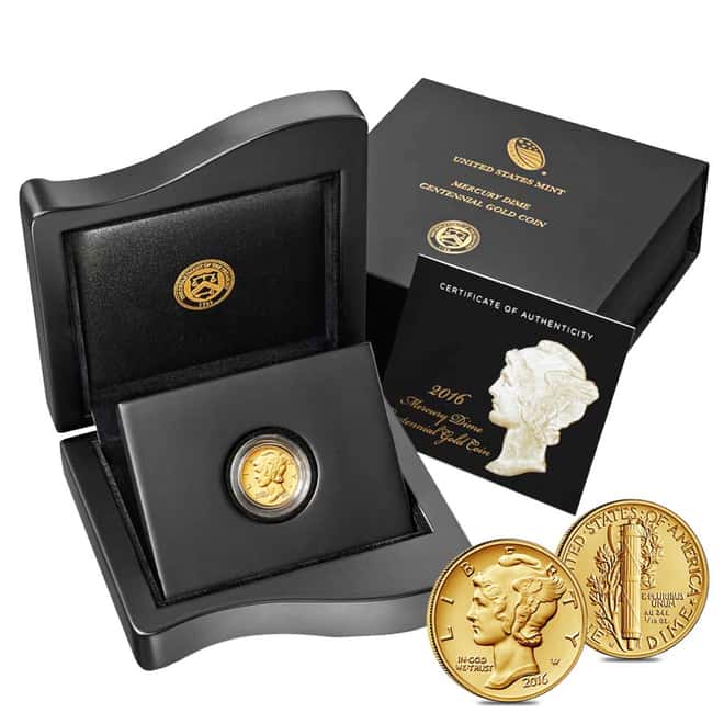 2016 1/10 oz Mercury Dime Centennial Gold Coin NGC SP 70 ER (W/Box & COA)