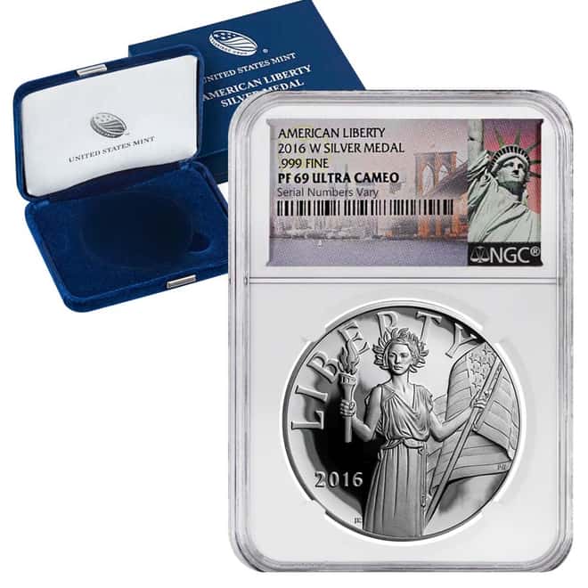 2016-W Silver Proof American Liberty Medal NGC PF 69 (NY Label, w/Box & COA)
