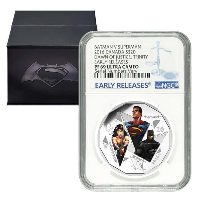 2016 Canada 1 oz Silver $20 Batman v Superman: DOJ NGC PF 69 ER (w/Box & COA)