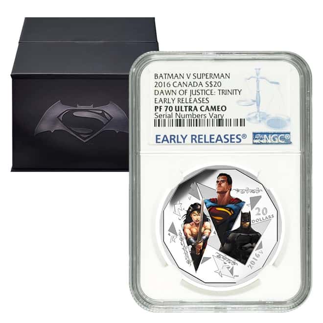 2016 Canada 1 oz Silver $20 Batman v Superman: DOJ NGC PF 70 ER (w/Box & COA)
