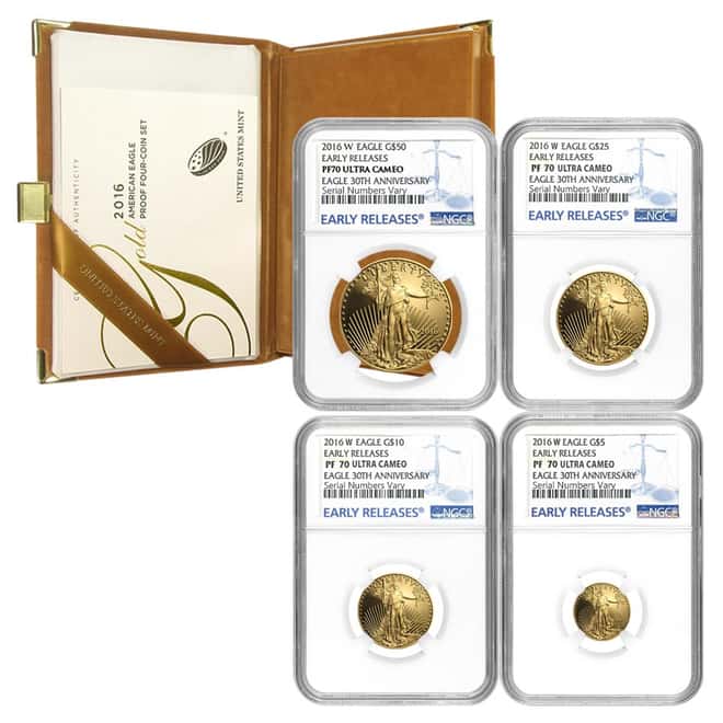 2016-W 1.85 oz Proof Gold American Eagle 4-Coin Set NGC PF 70 (ER, w/Box & COA)