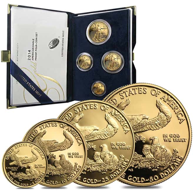 2014-W Gold 1.85 oz Proof American Eagle 4-coin set (W/Box & COA)      