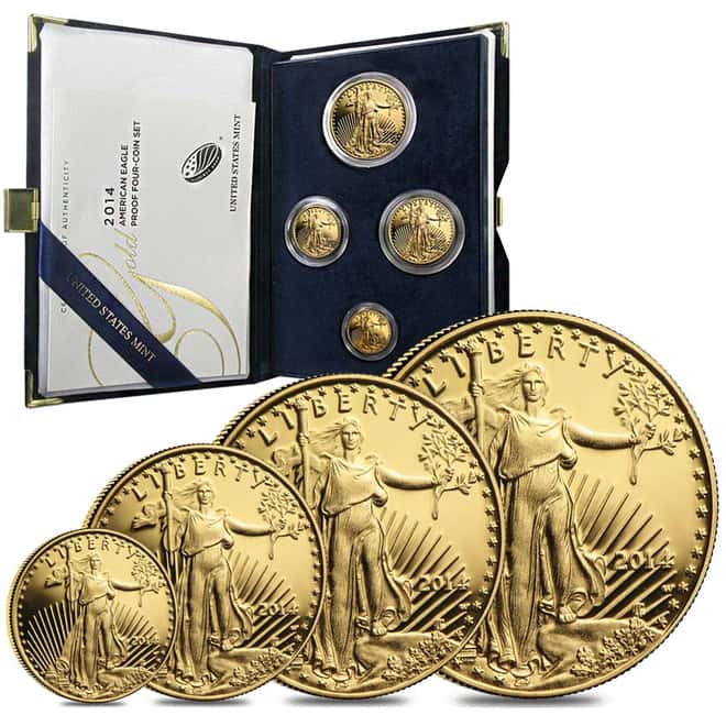 2014-W Gold 1.85 oz Proof American Eagle 4-coin set (W/Box & COA)