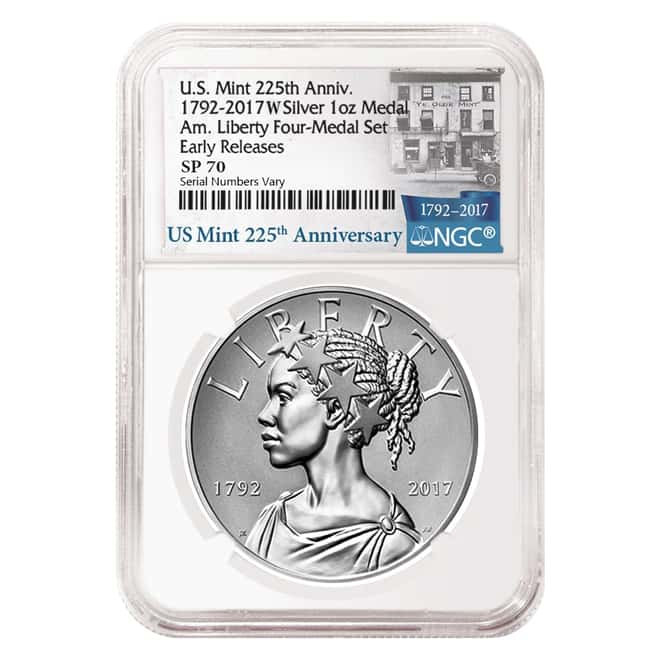 2017 W 1 oz American Liberty Enhanced Uncirculated Silver Medal NGC SP 70 ER - 225th Anniversary