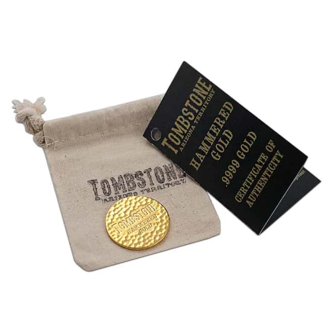 1 oz Tombstone Hammered .9999 Gold Round w/ COA BU