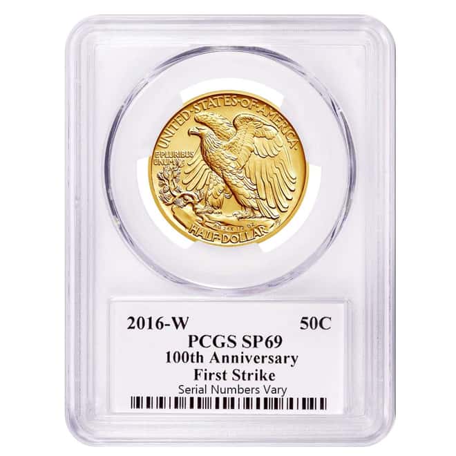 2016 1/2 oz Walking Liberty Half Dollar Centennial Gold Coin PCGS SP 69 First Strike