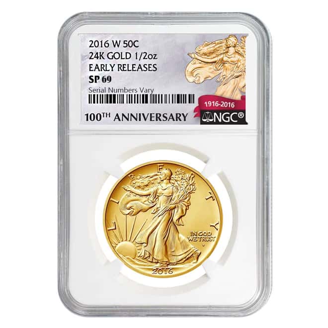 2016 1/2 oz Walking Liberty Half Dollar Centennial Gold Coin NGC SP 69 Early Releases