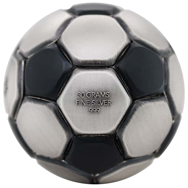 2022 Chad 30 gram Silver Soccer Ball Spherical Antiqued Coin .999 Fine (w/Box)