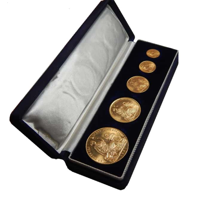 1965 -1967 Peru 2.5 oz .900 Fine Gold 5-coin Soles Set W/Box