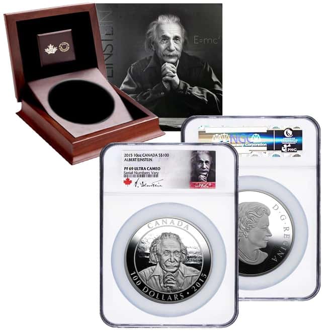 2015 10 oz Proof Royal Canadian Mint $100 Albert Einstein Silver Coin NGC PF 69 UCAM - Mintage 1,500
