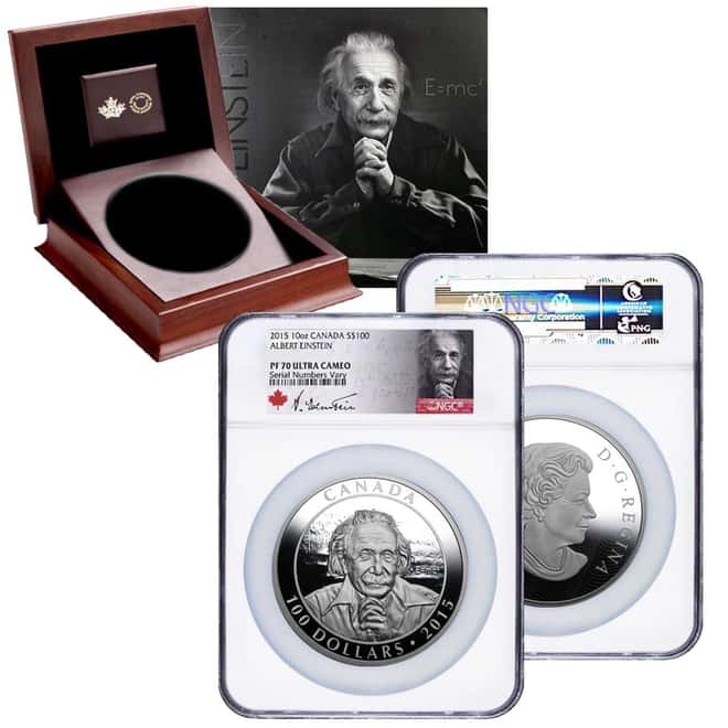 2015 10 oz Proof Royal Canadian Mint $100 Albert Einstein Silver Coin NGC PF 70 UCAM - Mintage 1,500