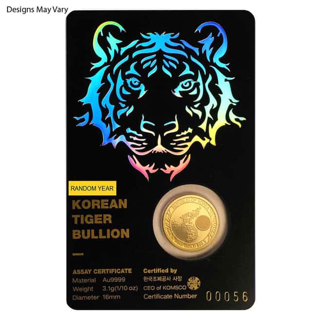 1/10 oz South Korea Tiger Gold Medal (Random Year)