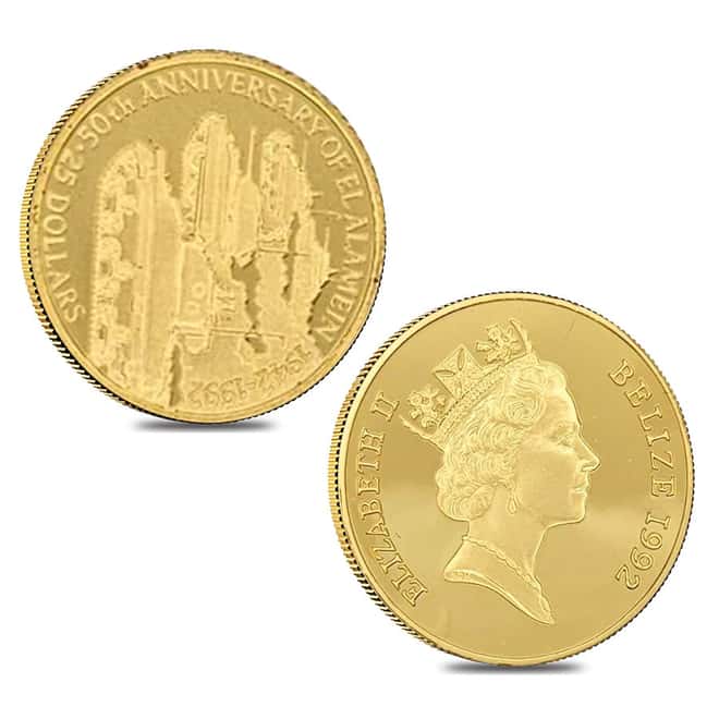 1992 1.85 oz Belize 50th Ann. Battle of El Alamein Gold 4-Coin Set