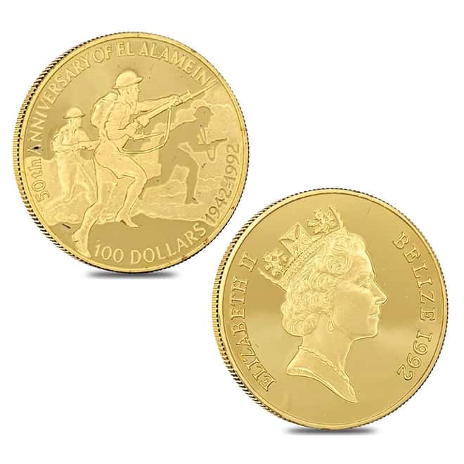 1992 1.85 oz Belize 50th Ann. Battle of El Alamein Gold 4-Coin Set