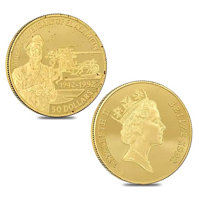 1992 1.85 oz Belize 50th Ann. Battle of El Alamein Gold 4-Coin Set