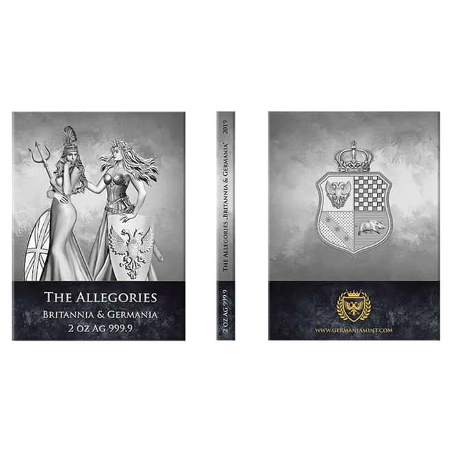2019 2 oz Britannia & Germania The Allegories 10 Marks Gilded Silver Coin