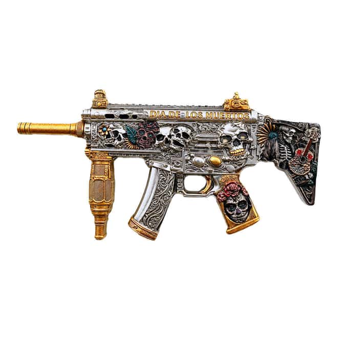 1 oz Dia de los Muertos Gun Shaped Silver .999 Fine Antiqued Finish
