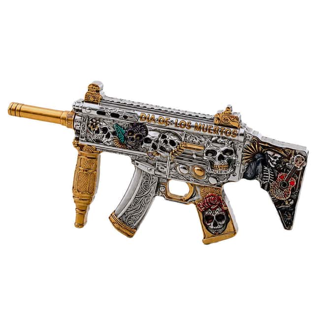 1 oz Dia de los Muertos Gun Shaped Silver .999 Fine Antiqued Finish