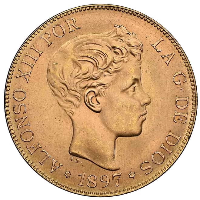 1897(62)-SGV Spain 100 Pesetas Alfonso XIII Gold Coin NGC MS 64 (Restrike)