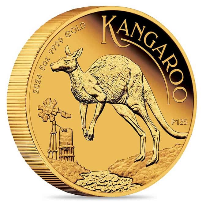 2024 5 oz Proof Gold Australian Kangaroo Perth Mint Coin (w/Box & COA)