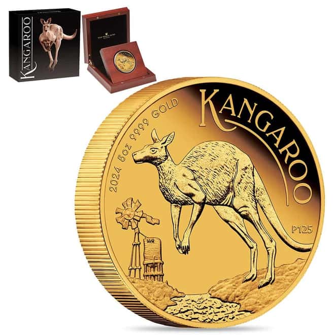 2024 5 oz Proof Gold Australian Kangaroo Perth Mint Coin (w/Box & COA)