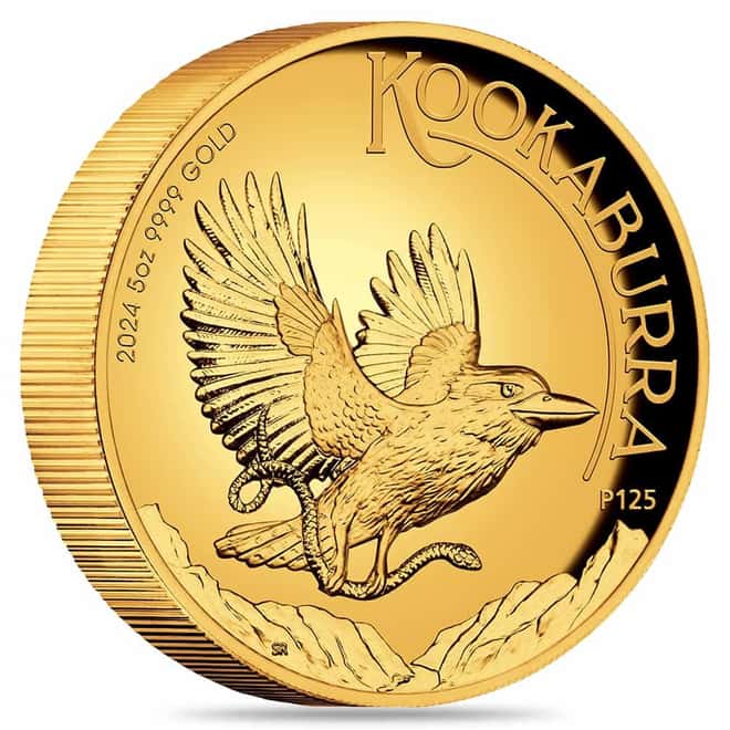 2024 5 oz Proof Gold Australian Kookaburra Perth Mint High Relief Coin (w/Box & COA)