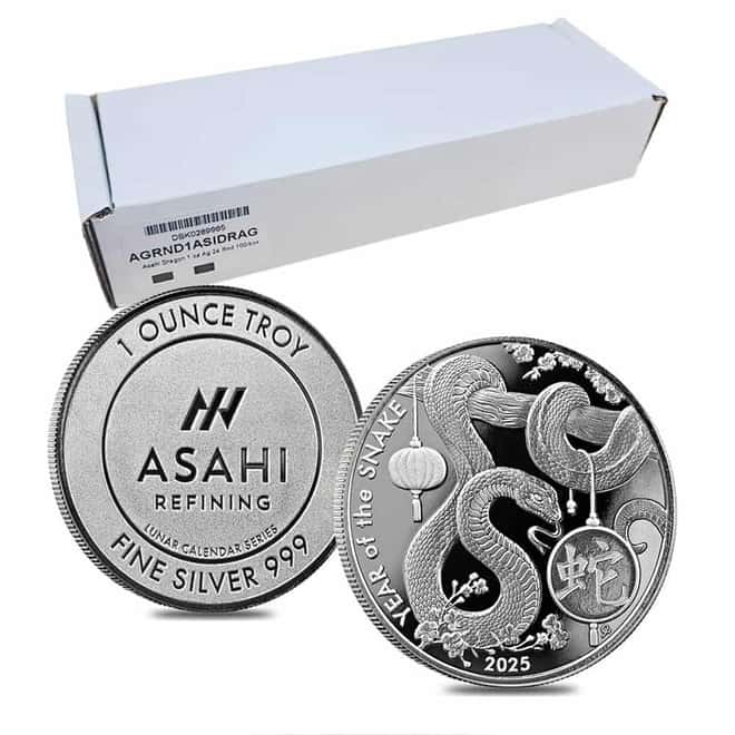 Box of 500 - 2025 1 oz Asahi Lunar Snake Silver Round .999 Fine
